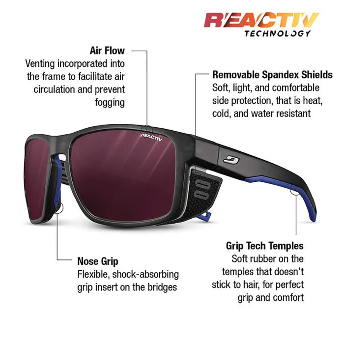 Julbo | Shield M - Translucent Black / Blue/ White with REACTIV 0-4 High Contrast lens