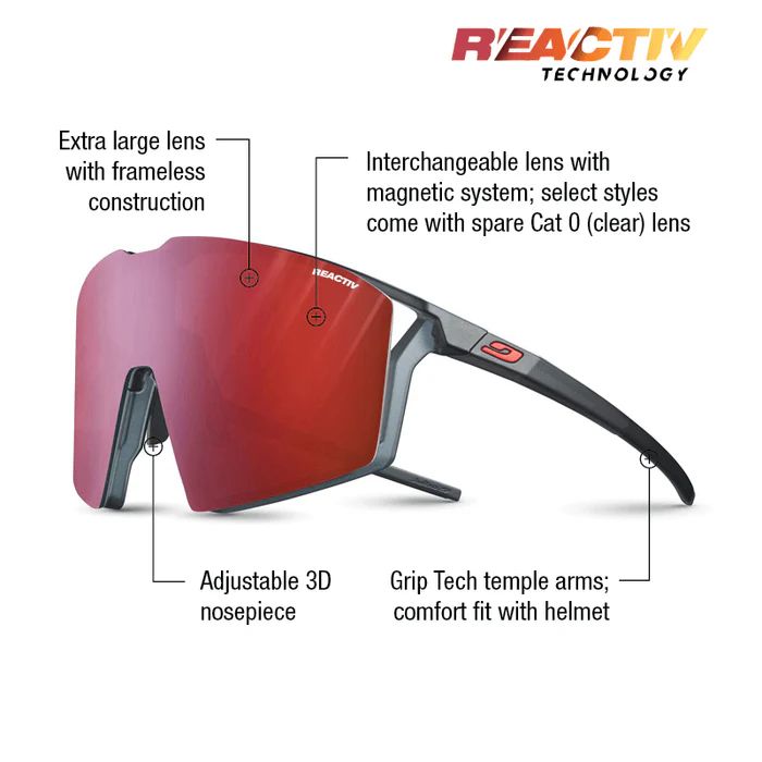 Julbo | Edge - Translucent Black / Matte Orange with REACTIV 0-3 High Contrast lens